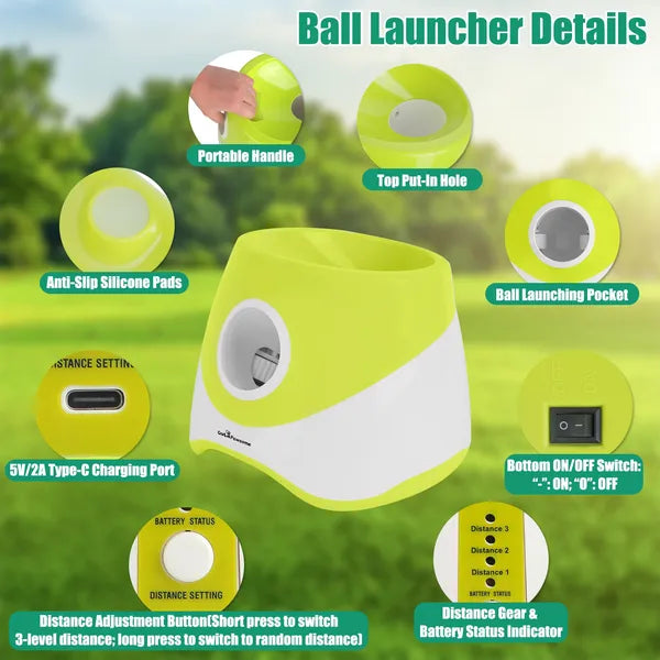 Automatic Dog Ball Launcher Rechargeable With 3 Adjustable Distance Settings (6m/10m/14m) 6Pcs 2.3in Balls