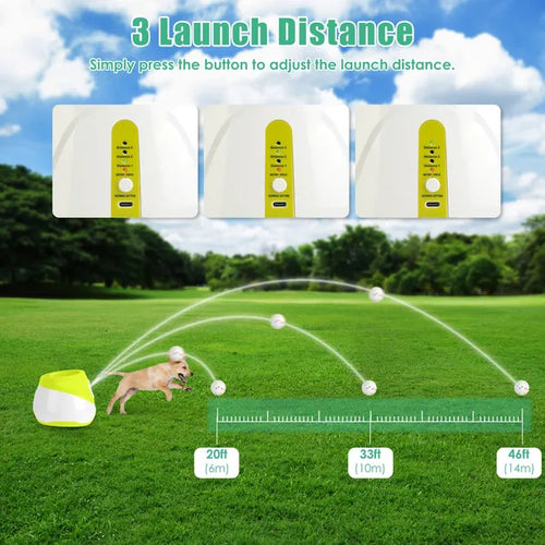 Automatic Dog Ball Launcher Rechargeable With 3 Adjustable Distance Settings (6m/10m/14m) 6Pcs 2.3in Balls