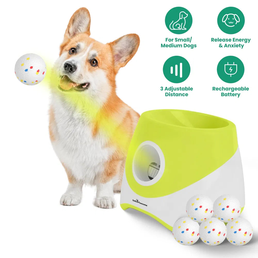 Automatic Dog Ball Launcher Rechargeable With 3 Adjustable Distance Settings (6m/10m/14m) 6Pcs 2.3in Balls